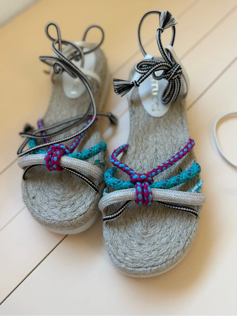 NWOT Ferrucci Colorful Rope Lace-Up Espadrille Sandals Women’s 7